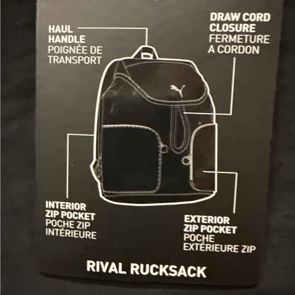 Puma Rival Rucksack Backpack Black Drawstring Closure Zip Pockets - Picture 4 of 6